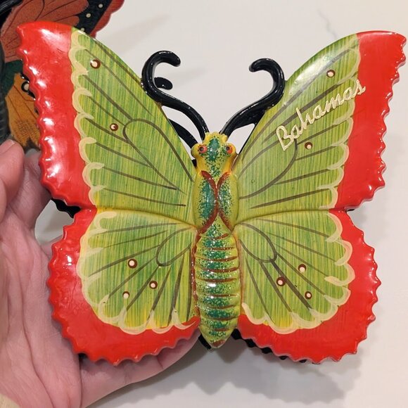 Lot of 2 Vtg Hand Painted Butterfly Napkin or Letter Holder Boho Hippie Decor - Picture 3 of 11